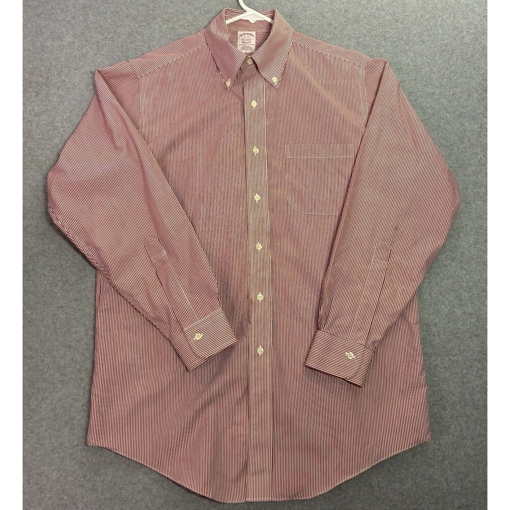 Men’s Dress Shirt Brooks Brothers Classic Fit 15-32 Red White Stripe Supima